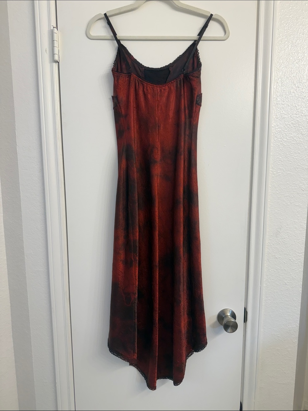 Vintage Y2K Bebe Burgundy Lace Rhinestone Handkerchief Midi Dress XS Made in USA - Picture 2 of 4